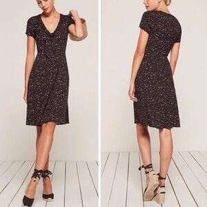 Reformation Este Tie Neck Dress A Line Stars Black Gold Mini Size 10 EUC